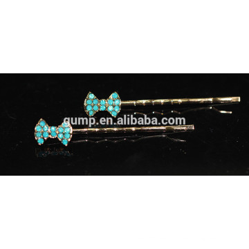 2015 Cute arco azul brillante Rhinestone Bobby pin Barrette de cristal